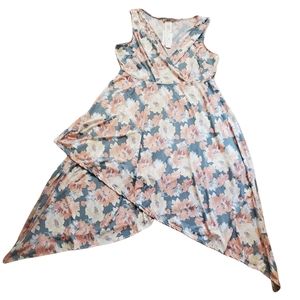 Love Squared Asymmetrical V Neck Sleeveless Floral Dress 2X NEW